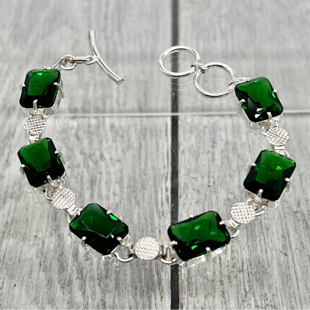 318. Green Quartz Sterling Silver Bracelet